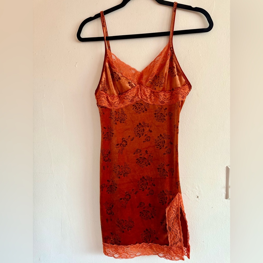 Orange Mini Lace Slip Dress